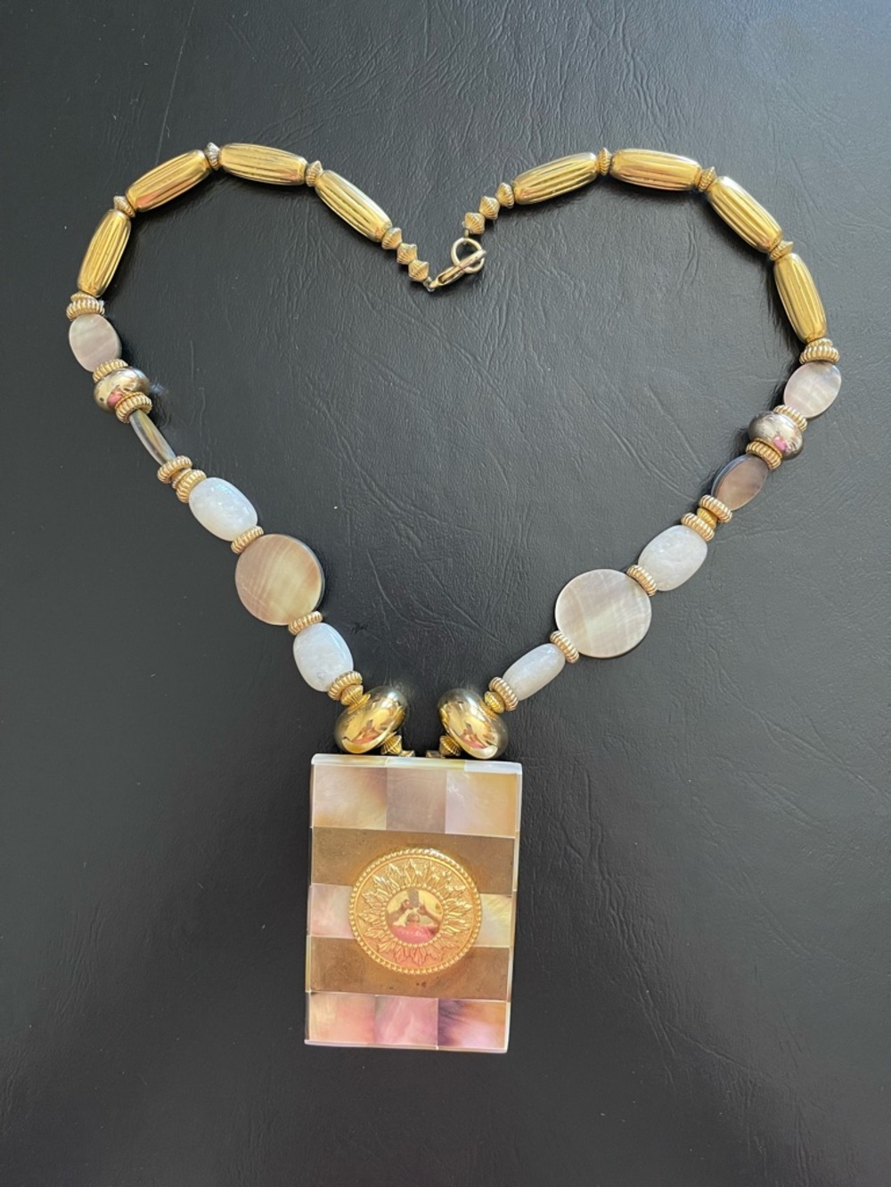 Gold-Tone Mother-of-Pearl Pendant Necklace .